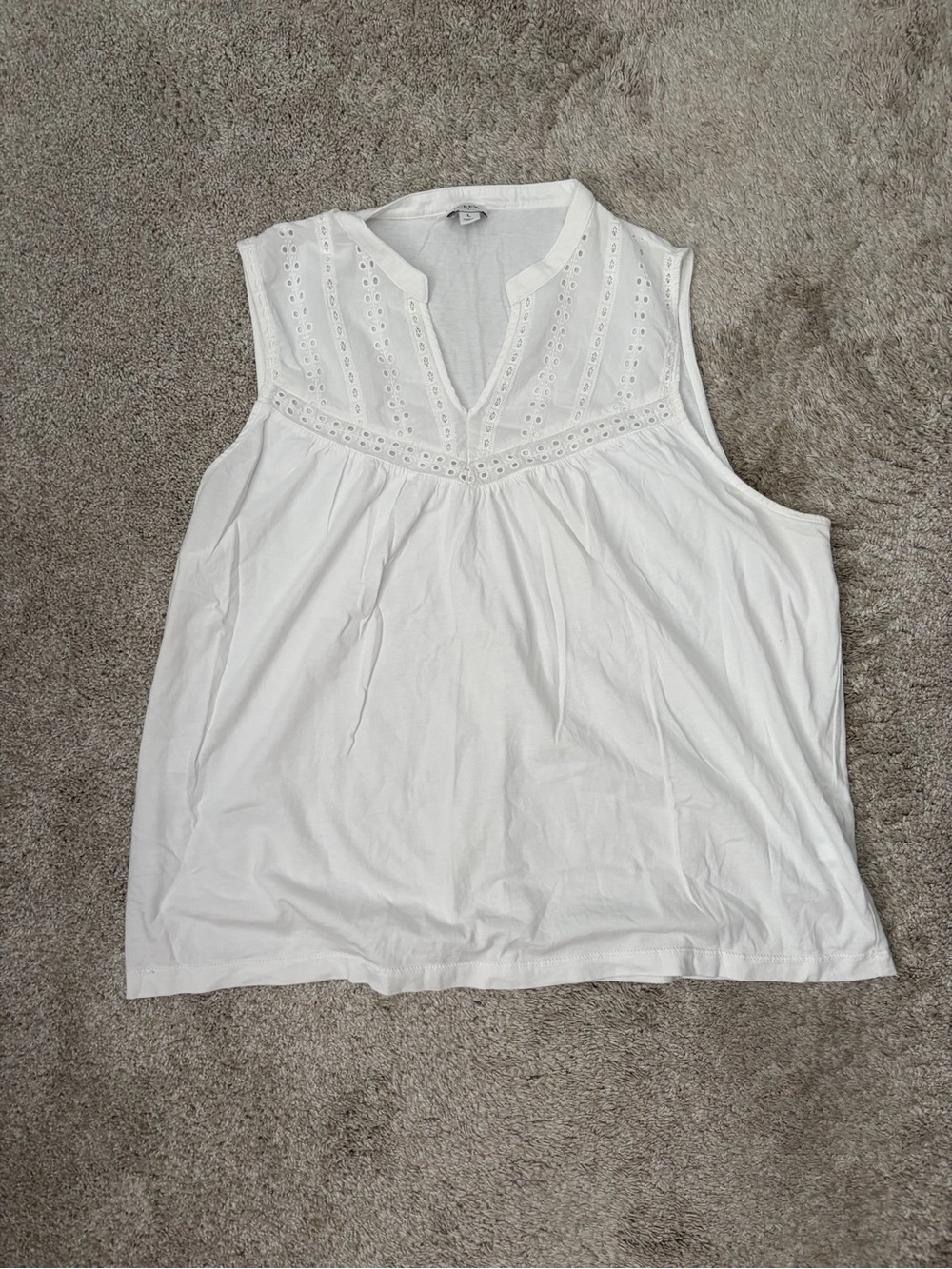 J. Crew White Eyelet Sleeveless V-Neck Tank